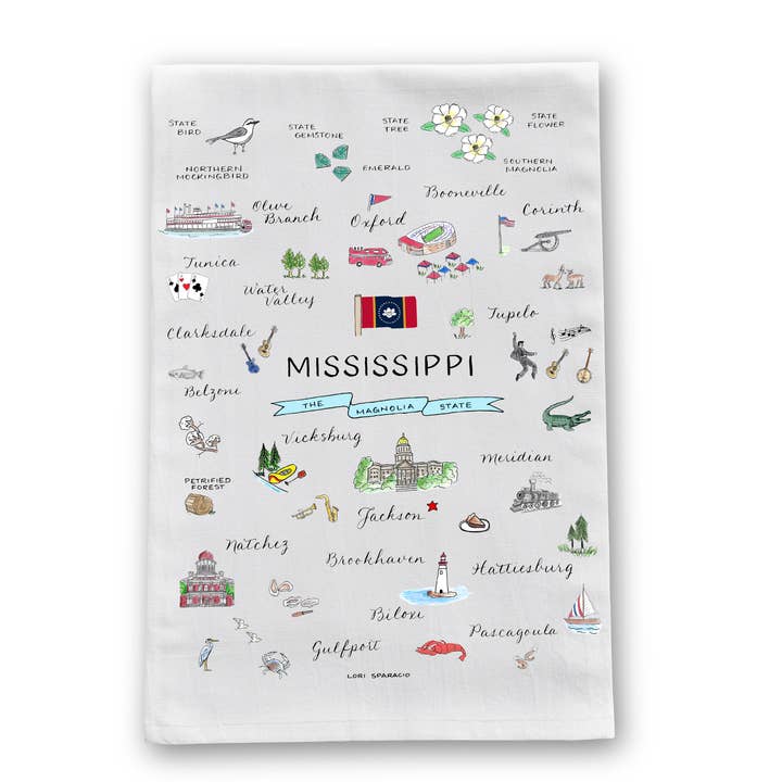 Mississippi Tea Towel for wholesale by The Write Occasion Calligraphy