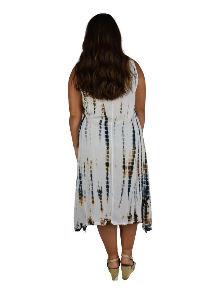 Island Style Clothing Co by Akamai Distribution Ltd - Wholesale Dress - Women's - Antigua Dress - Tie Dye - Taupe and White