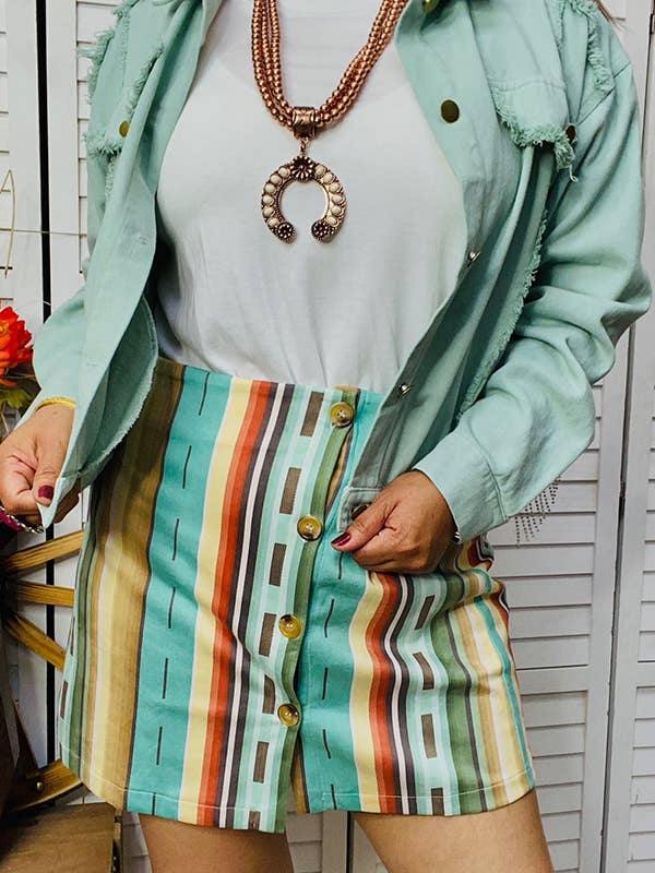 BQ14308 Serape printed skirt w/buttons for wholesale by luluclothes