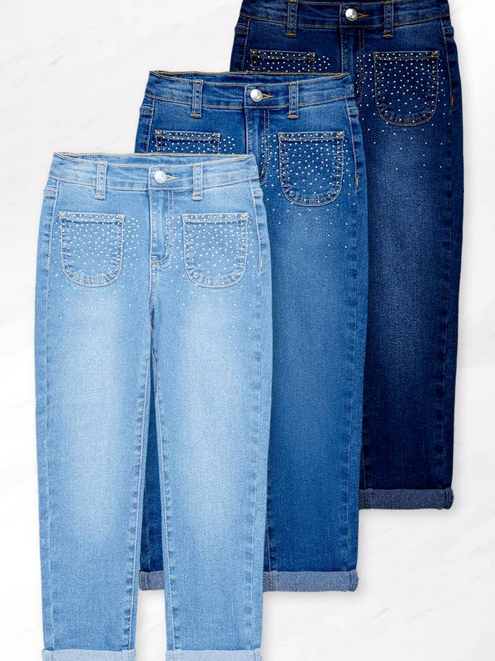GDP-25-89439A Girl Regular Fit Denim Jean w/ Rhinestone for wholesale by Cutie Patootie Clothing