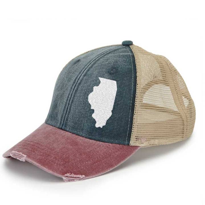 Illinois Off Center Hat - Distressed hat - Many Colors for wholesale by Gracie Designs