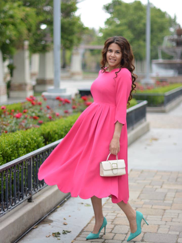 Berlin Scalloped Fuchsia Pink Dress for wholesale by Skirt Society