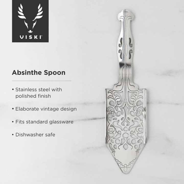 Viski - Wholesale Bar Tool - Stainless Steel VintageStyle Absinthe Spoon and Dripper4