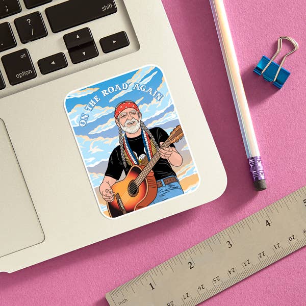 THE FOUND - Wholesale Sticker - Willie Nelson On The Road Again Die Cut Sticker