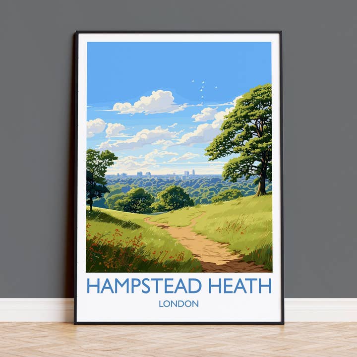 Hampstead Heath Reizen Print, Reizen Poster van Hampstead Heath, Londen Poster, Hampstead Heath Kunst Cadeau, Londen Kunstliefhebbers UK Reiscadeau voor wholesale door NQ Media Designs