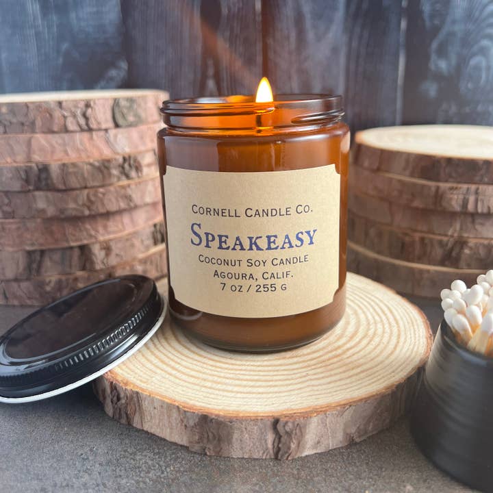 Speakeasy~Juniper+Cedar+Cypress 7 oz. Coconut Soy Candle for wholesale by Cornell Candle Co.