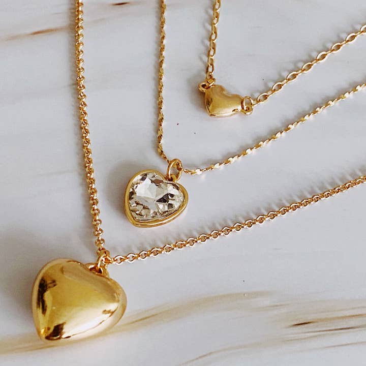 Ellison+Young - Wholesale Jewelry Set - Triple Heart Pendant Necklace Set Of 3