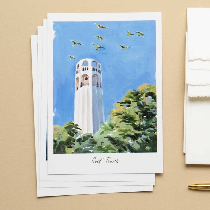 Carte postale dorée San Francisco Art Souvenir Coit Tower pour la vente par Seen&Felt by Adelya