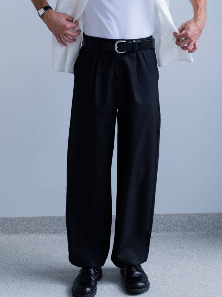 Pantalons Kyoto plissés - Noir pour la vente par Hipland