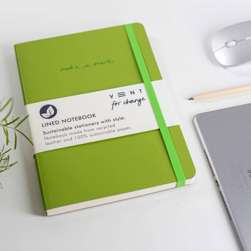 VENT for Change – wholesale Notebook – Notebook A5 Recycled Leather Lined Paper - Green5