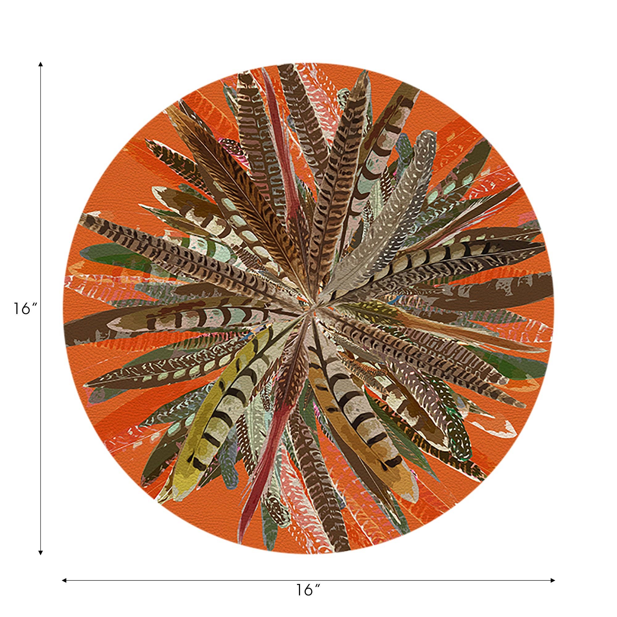 Nicolette Mayer Collection - Vente Sets de table - Set de table rond en simili cuir orange à plumes de faisan2