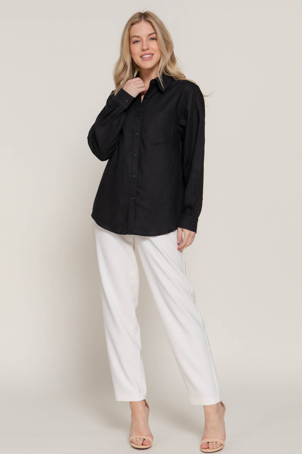Active Basic | Active USA - Wholesale Button Down Shirt - Women's - Long Sleeve Linen Blend Shirt20