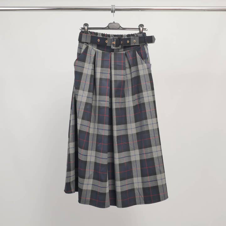 Cecile Wang - Wholesale Skirt - Women's - Belted plaid midi skirt TDM72125-3