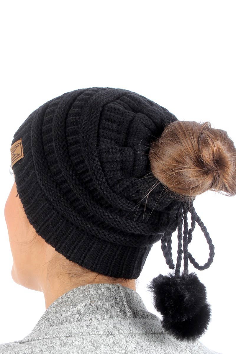 Fashion City - Wholesale Beanie - Women's - Women's Ponytail Adjustable Pom String Knit Hat18