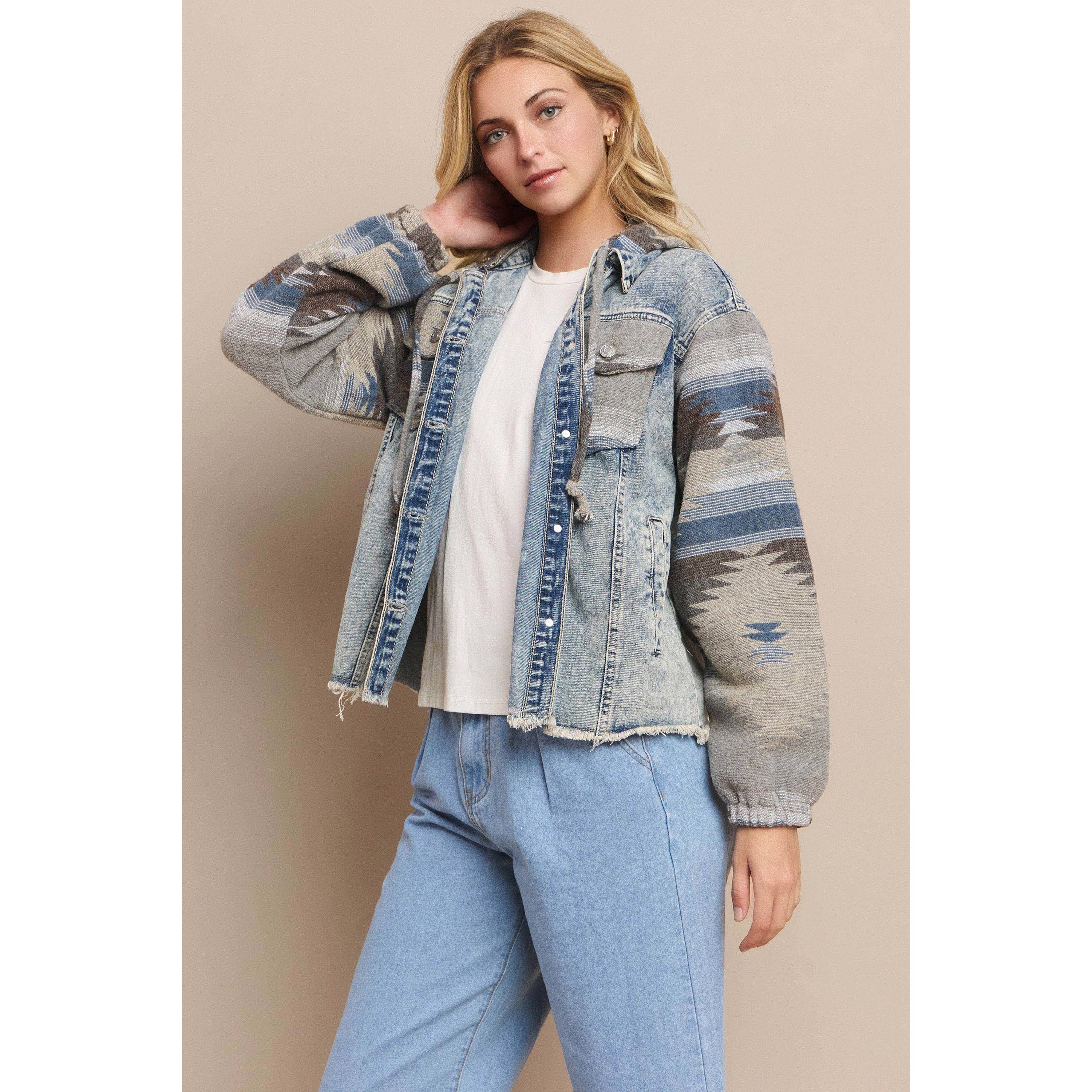 Mapcie – wholesale Shirt Jacket/Shacket - Women’s – WASHED AZTEC DENIM SHACKET WITH POCKET21