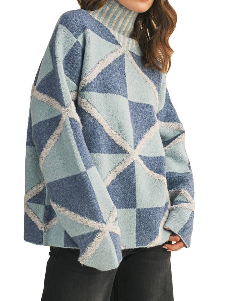 Boucle Geo Pattern High Collar Sweater for wholesale by Vanilla Monkey