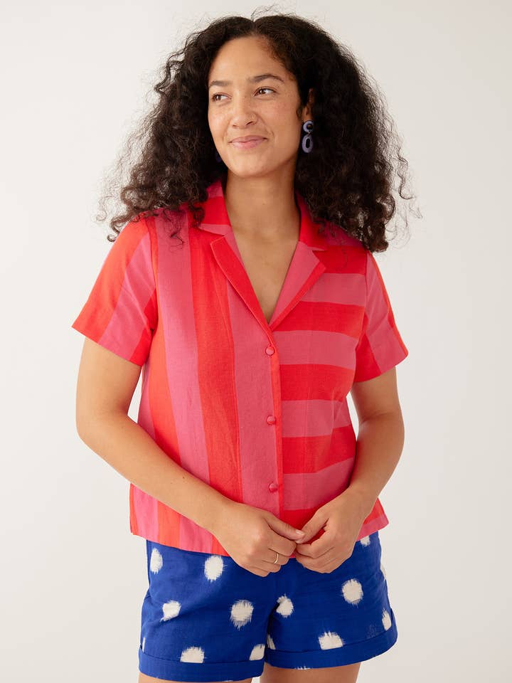 Campskjorte lyserød rød hør bomuld for engroshandel hos Mata Traders