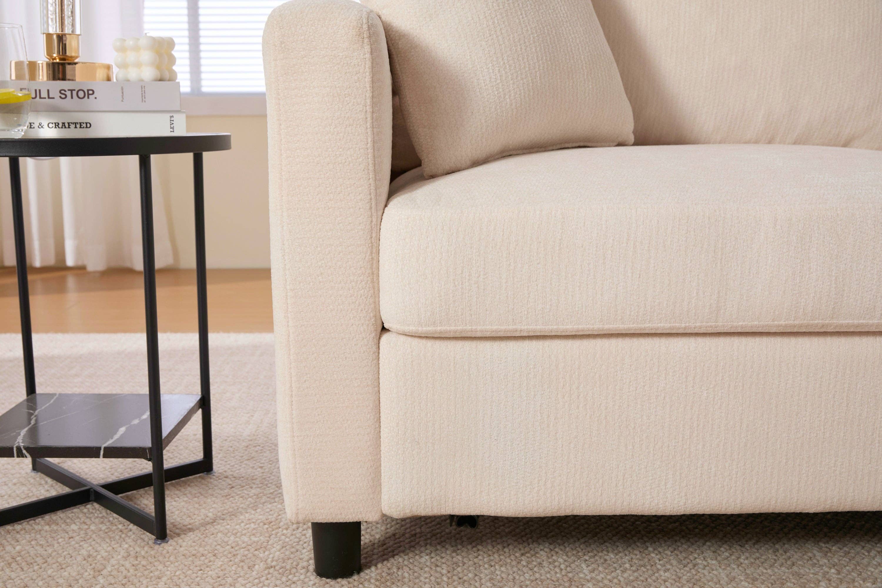 39F Inc. - Wholesale Sofa - Sleeper Sofa Bed, Pull Out Couch with Mattress, 81.5'' 2 Seater Upholstery Sectional Couches, Modern Linen Convertible Sofa, Living Room Furniture for Small Spaces, Apartment, Studio, Beige13