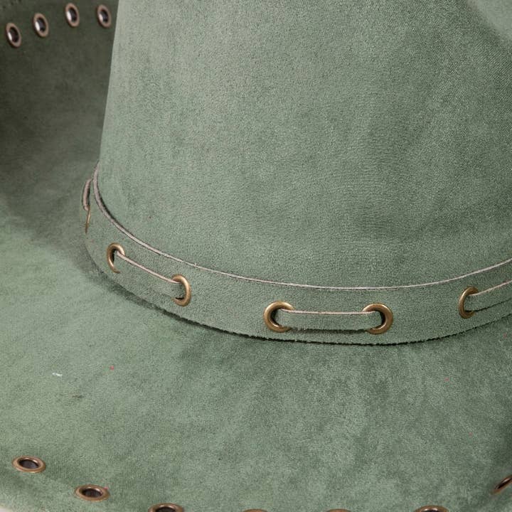 Collections by Fame Accessories - Wholesale Fedora - Women's - Grommet Brim Faux Suede Cowboy Hat