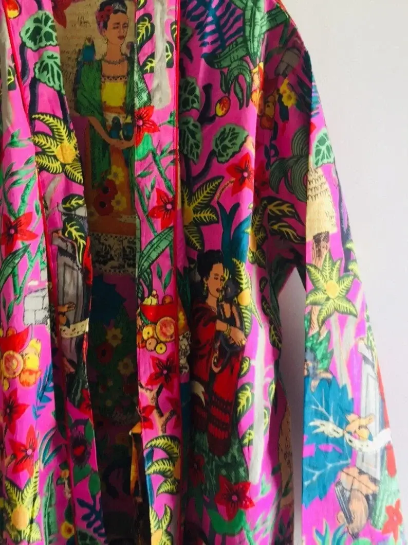 GYPSY STUDIO - Vente Peignoir – femme - Peignoir en coton imprimé Frida Kahlo - Kimono doux et luxueux4