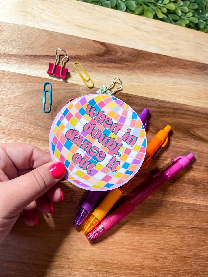 Colorful Disco Ball Dance It Out Sticker for wholesale by Sharp Thoughtlings