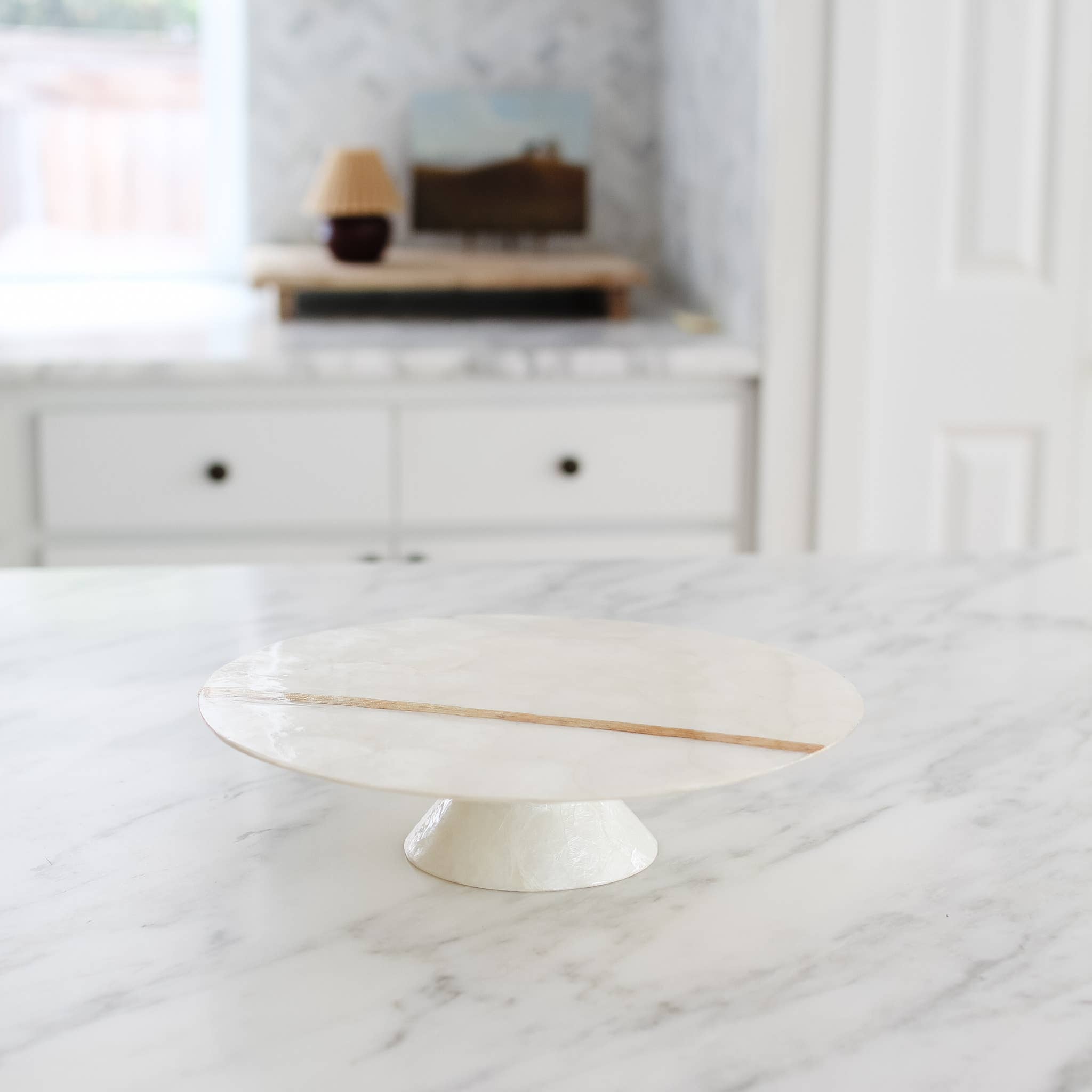 Dekorasyon Gifts  Decor - Wholesale Cake Stand - 12" Capiz Cake Plate w/Gold Line (White/Gold)2