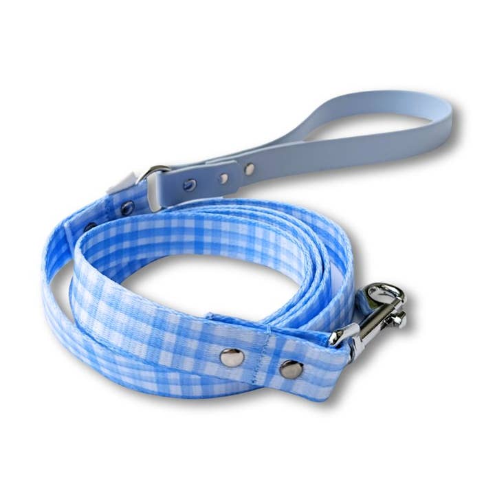 Two-material blue checkered dog leash for wholesale by Stylidog