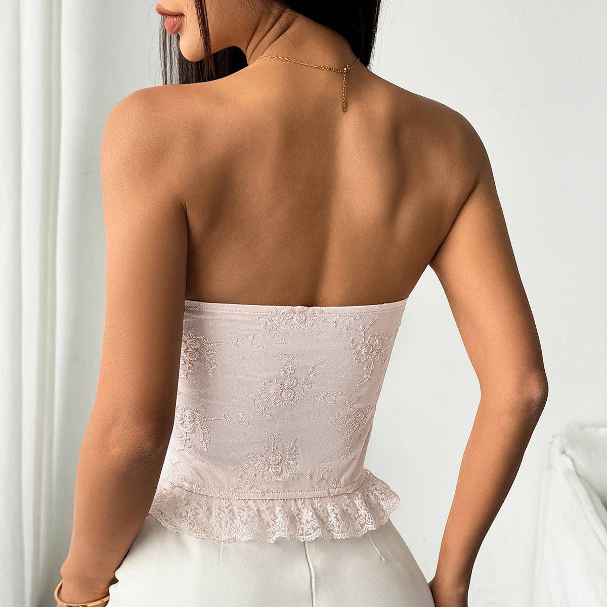 Marayn - Wholesale Corset - Women's - Lace Corset Top with Floral Embroidery  Ties19