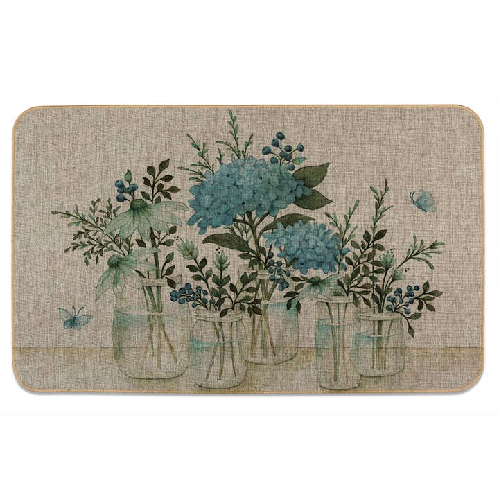 "Mason Jar Floral" Naturligt Linned Look Gulvmåtte for engroshandel hos CounterArt/Highland Home/Thirstystone