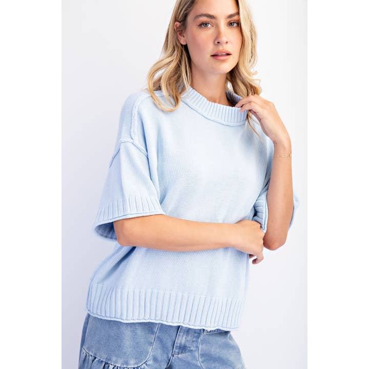 COTIERRA - Wholesale Knit Sweater - Women's - OVERSIZED CREWNECK SHORT SLEEVE SWEATER5