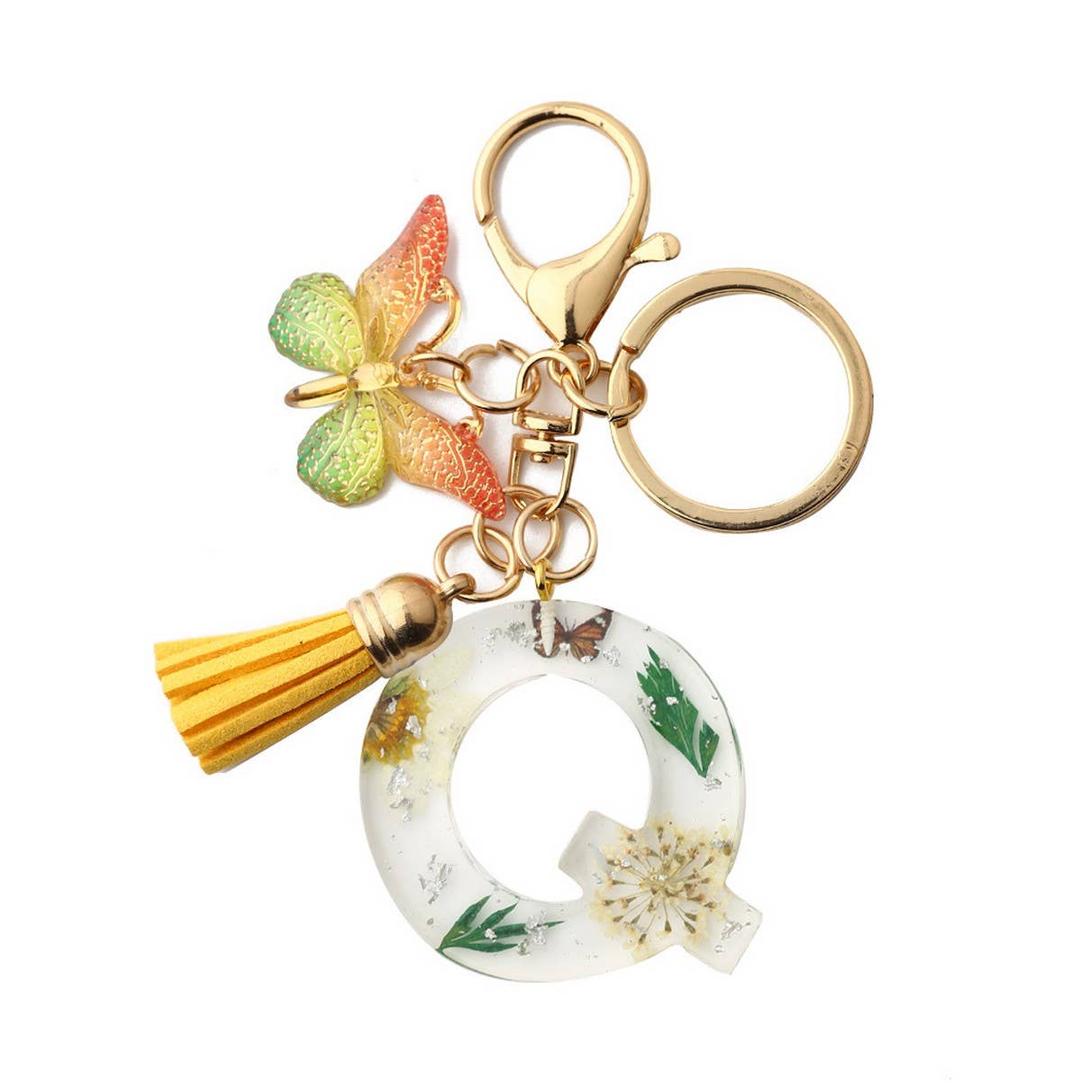 ACCITY - Wholesale Keychain - Women's - Flower Letter Keychain with Yellow Butterfly Charm_CWAB509015