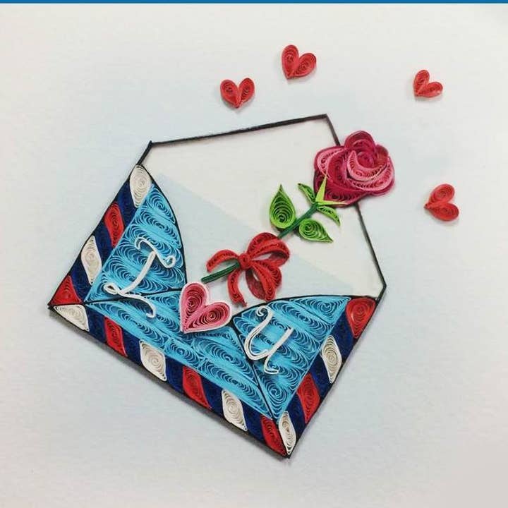 Love letter quilling card, greeting card, love card LV-39 for wholesale by YoderDo Quilling Greeting Cards
