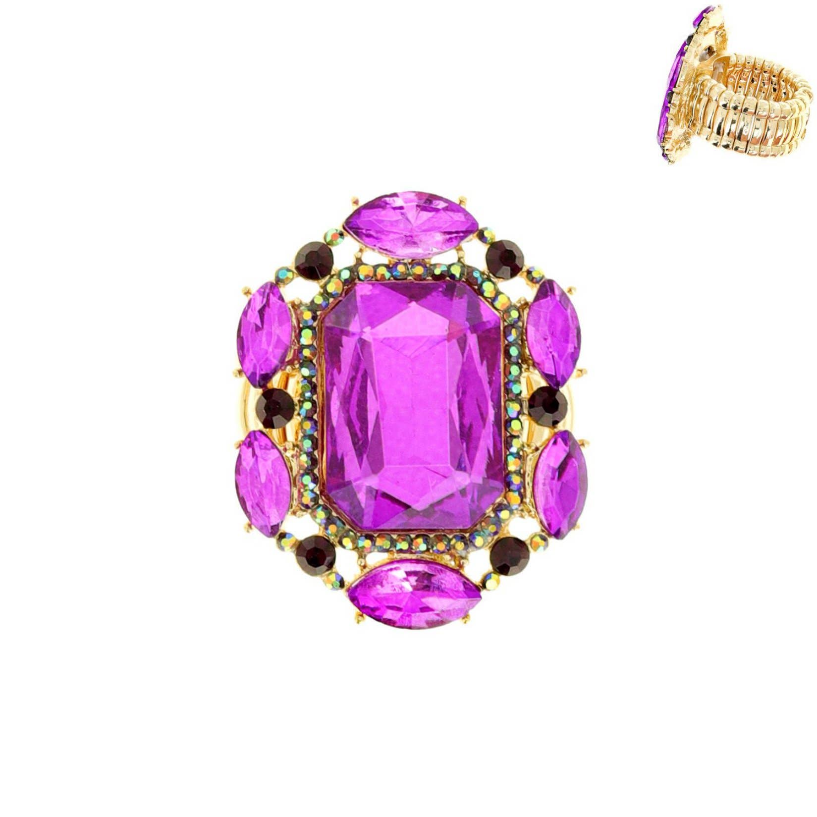 SP Sophia Collection - Wholesale Cocktail/Statement Ring - Victorian Style Rhinestone Stretch Ring14