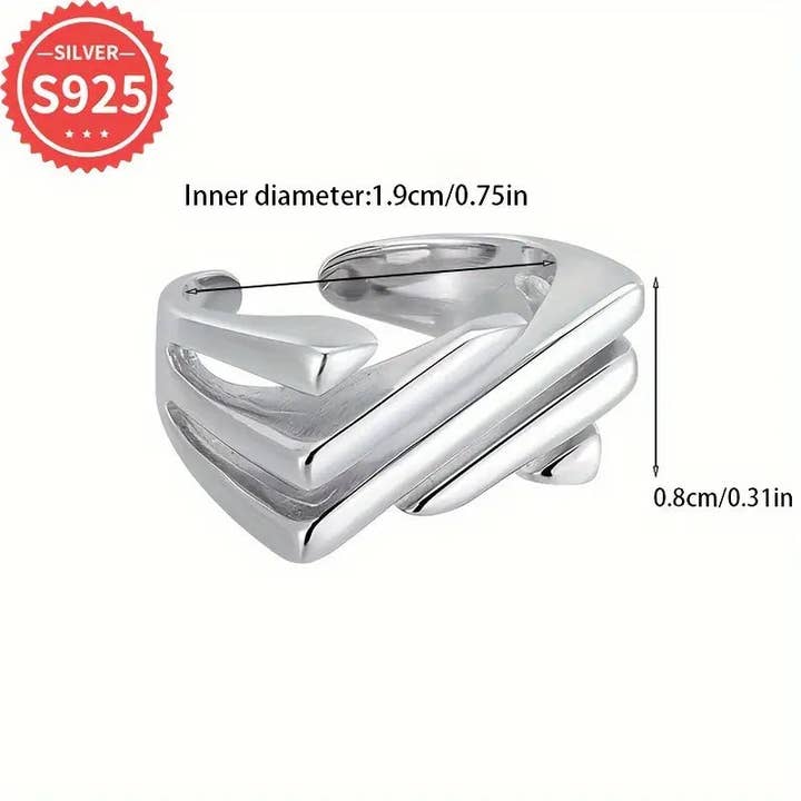 Huis Van Merken - Wholesale Band/Stacked Ring - 925 Silver Ring Geometric Hollow Stripe Band Fashion Jewelry4