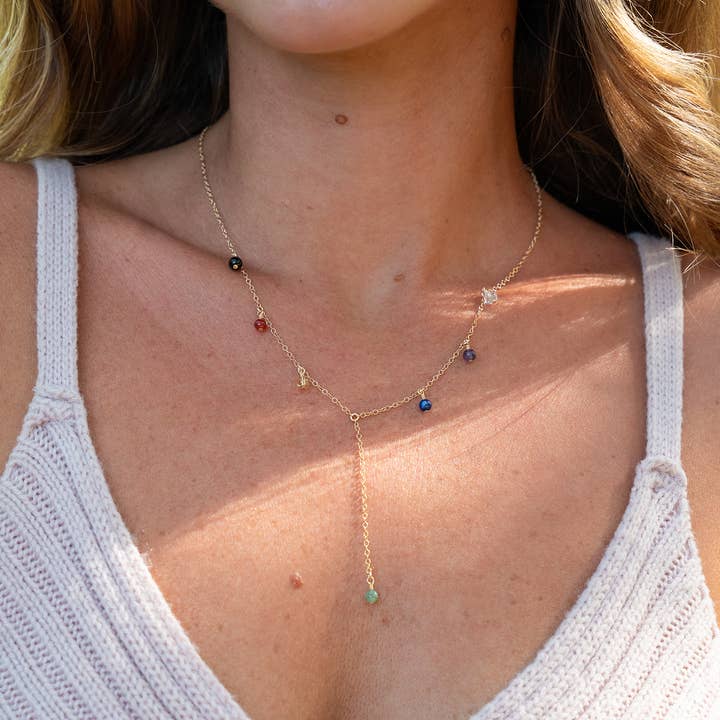 Luna Tide - Wholesale Y-neck/lariat necklace - Chakra Crystals Boho Lariat Necklace1