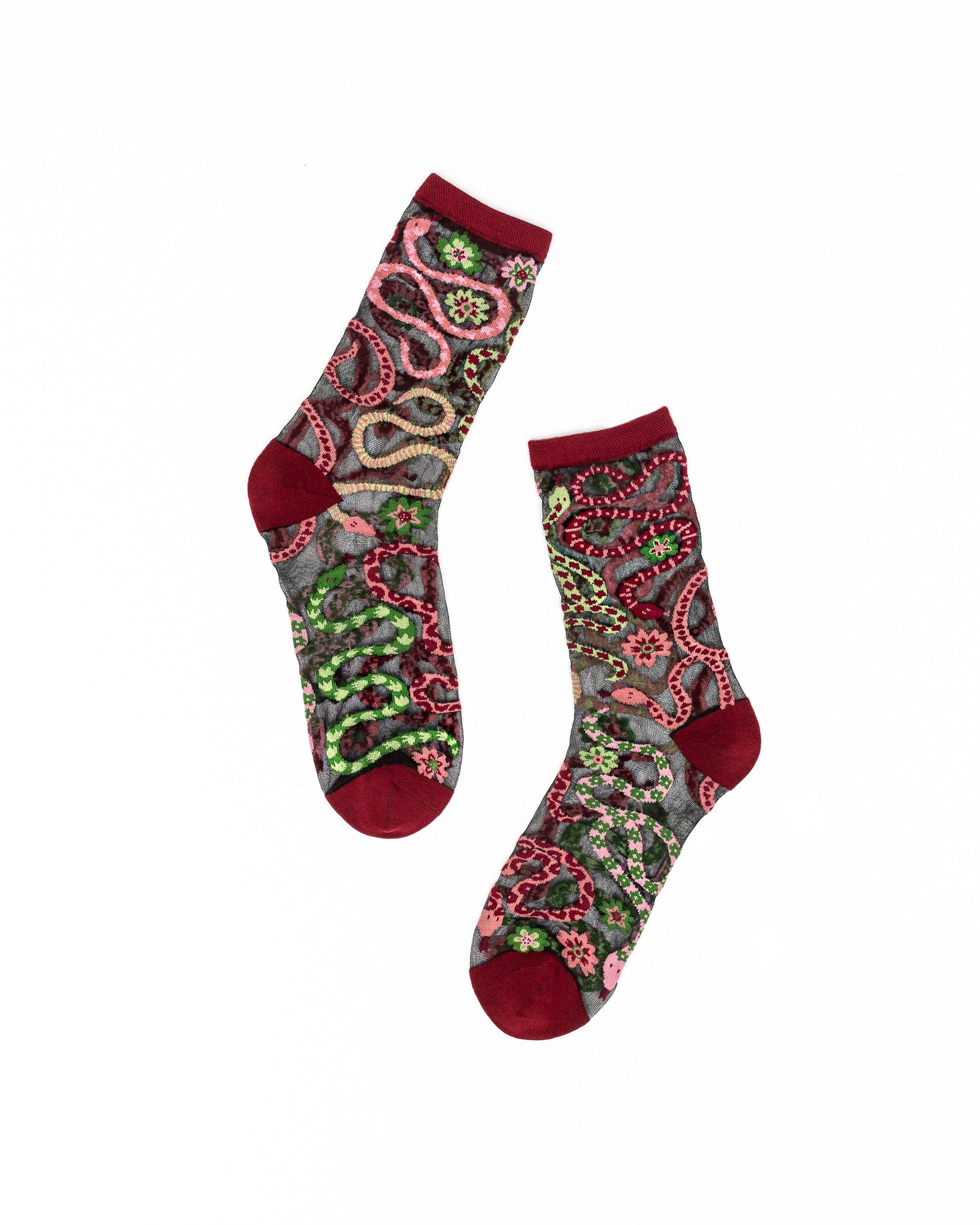 Sock Candy - Wholesale Socks - Women's - Serpentine Floral Black Sheer Crew Sock1