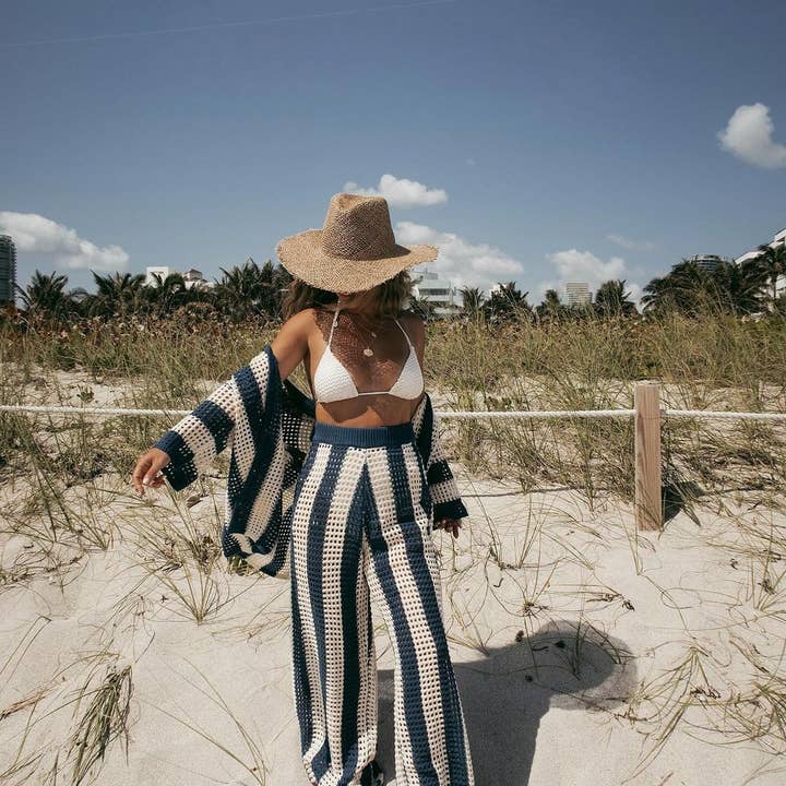 Little Trendy - Wholesale Swim Cover Up - Women's - Women Cover Up Sets Button Up Tops with Pants Crochet Set