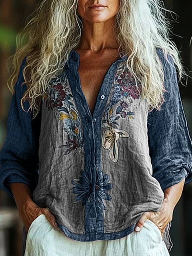 Rosa Clothing - Wholesale Shirt - Women's - Women Vintage Floral Print Long Sleeve Casual Boho Blouse45