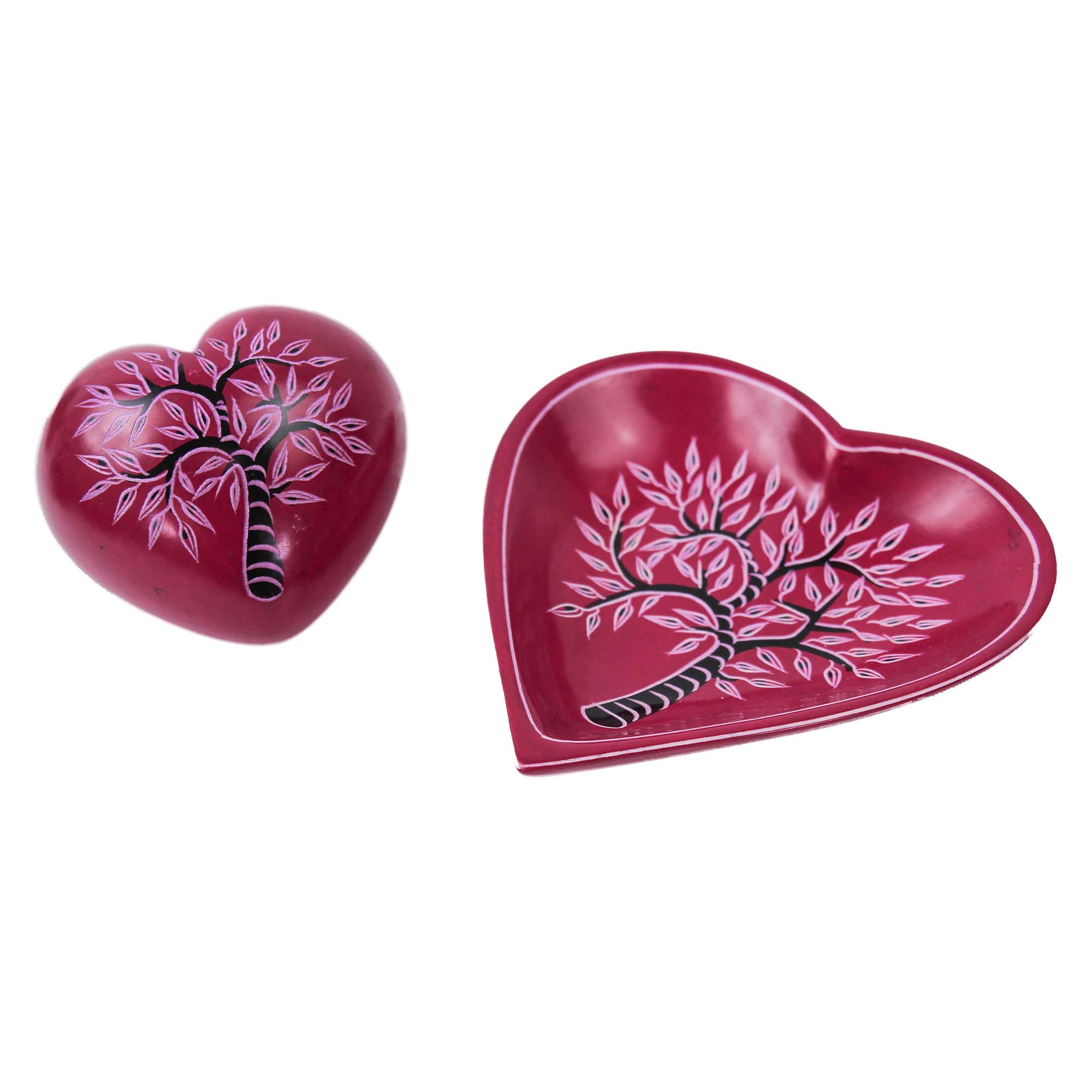 Global Crafts – wholesale Jewellery dish – Soapstone Heart Trinket Bowl - Medium - Red Acacia Tree6