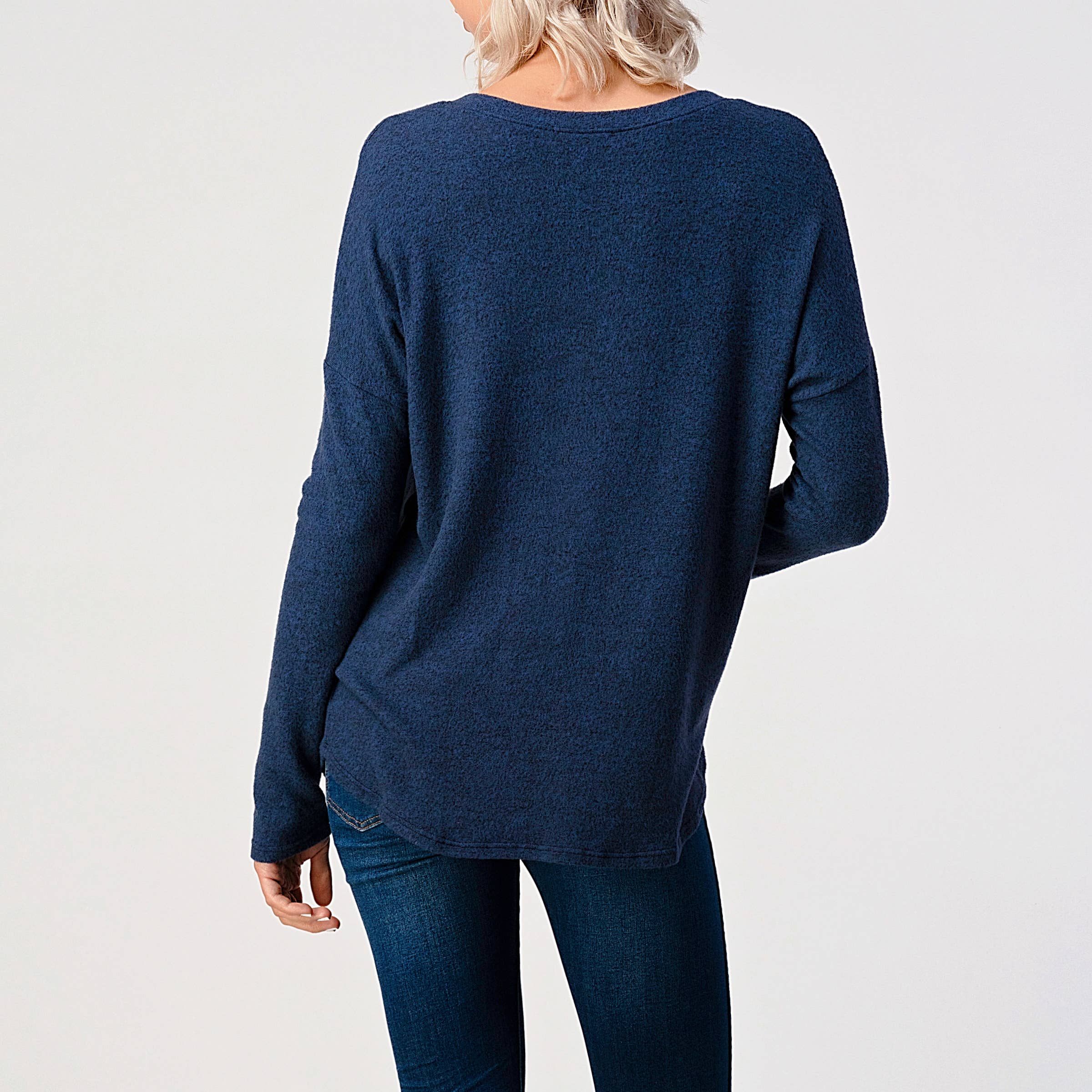 Heimious - Wholesale Knit Top - Women's - Long Sleeve V-neck Brushed Knit Top, 273828