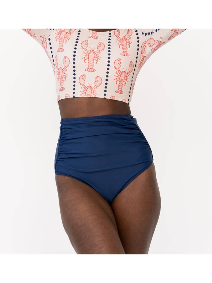 Coral Reef Swim - Wholesale Swim Bottoms - Women's - Seaside Navy High Waisted Ruched Swim Bottoms