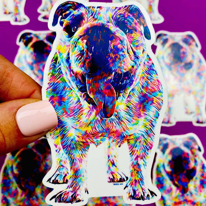 English Bulldog Sticker Colorful Abstract Cute Pet Dog for wholesale by Otto's Grotto