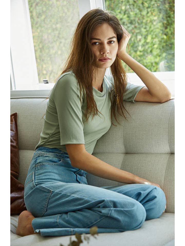 Sage RJ2312 - Women's Crew Neck Short Sleeve Top for wholesale on Faire