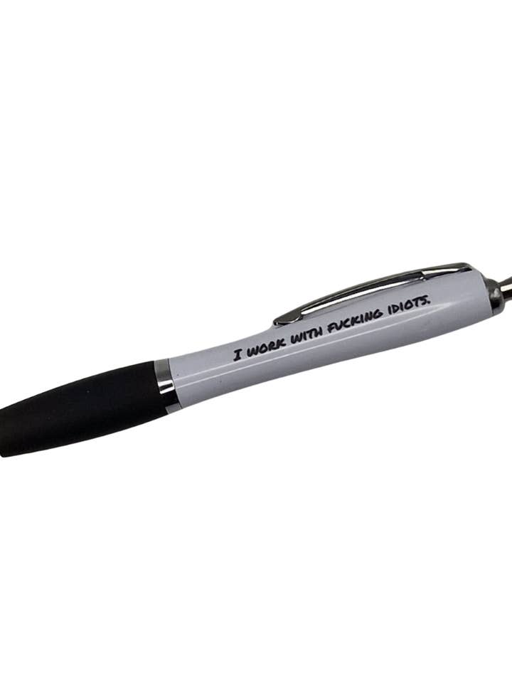 I work with f*cking idiots - Classic White Curve Pen for wholesale by Reyt Designs