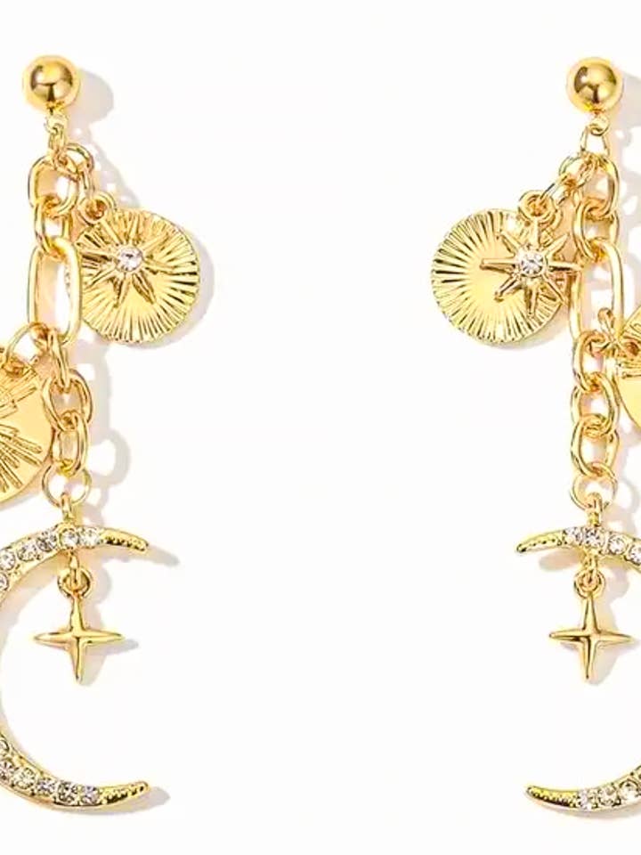 Celestial Coin & Charm Earring Moon & Sun Charms for wholesale by HoopLa