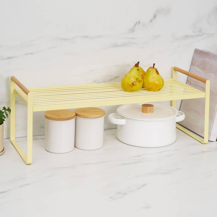 Yamazaki Home - Wholesale Kitchen Storage/Organizer - Countertop Wire Shelf - Steel + Wood - Yellow Pear