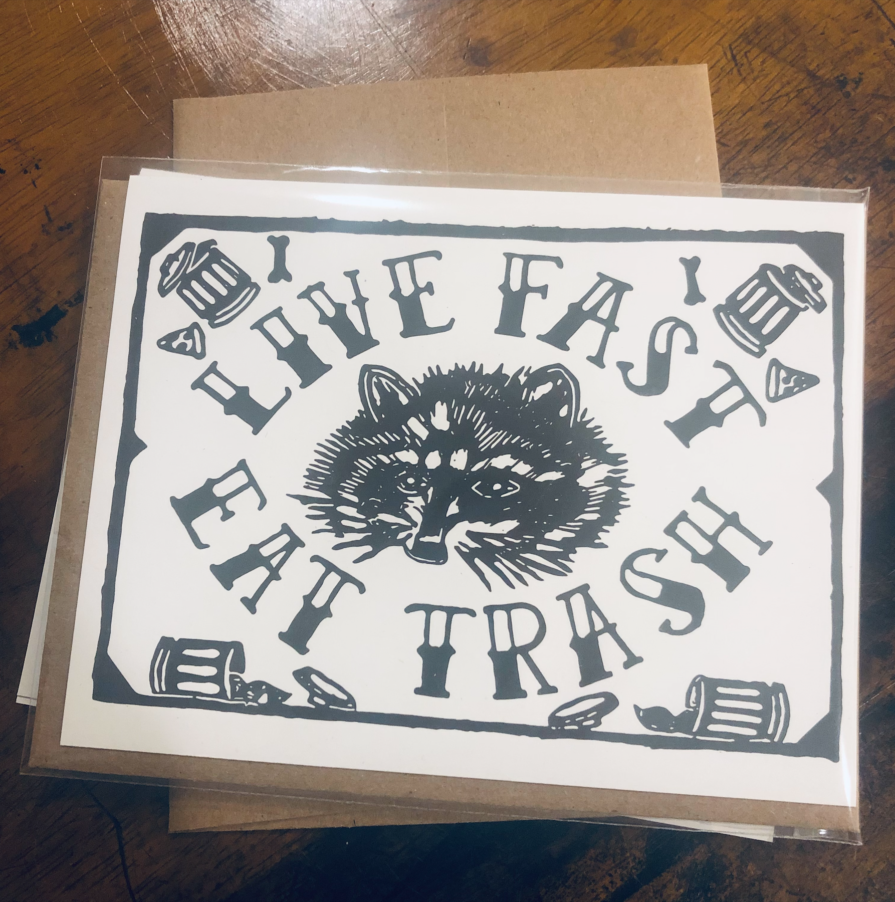 Critter Butts - Wholesale Everyday Greeting Card - Live Fast Eat Trash - 100% Recycled Greeting Card, Raccoon4