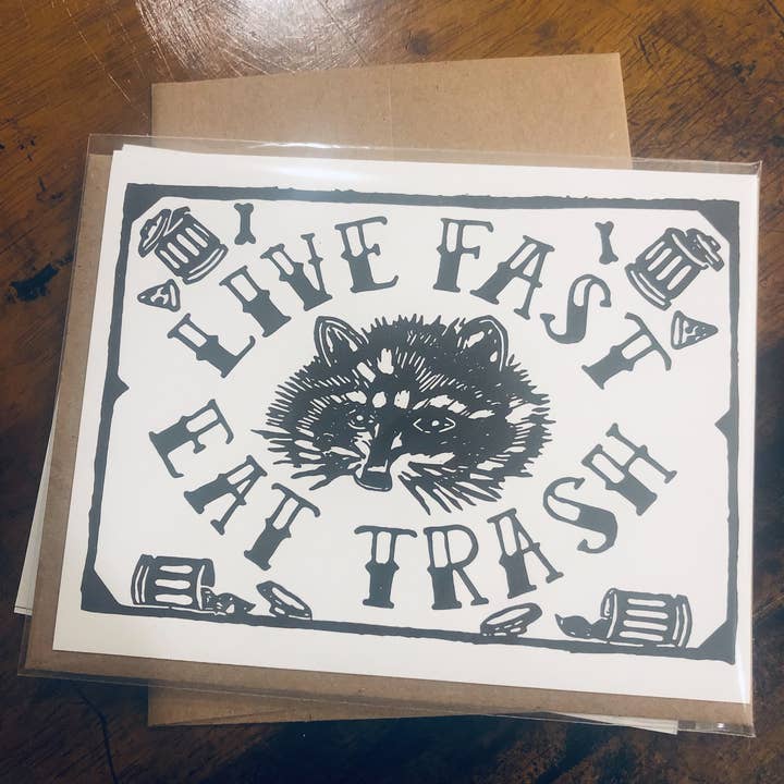 Critter Butts - Wholesale Everyday Greeting Card - Live Fast Eat Trash - 100% Recycled Greeting Card, Raccoon4