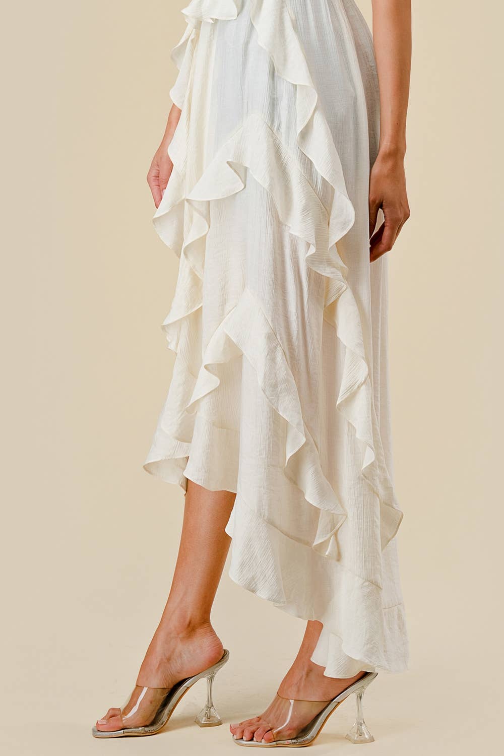 IVORY BT2850E / POLY CREPON HIGH LOW RUFFLED FULL LENGHT TUNIC TOP for wholesale on Faire5