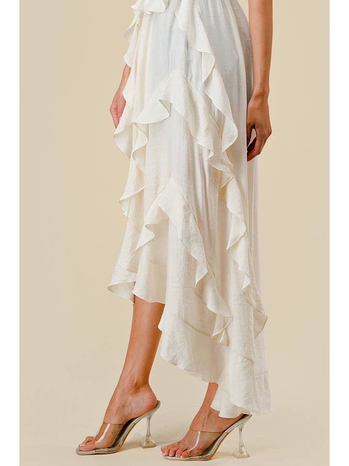 IVORY BT2850E / POLY CREPON HIGH LOW RUFFLED FULL LENGHT TUNIC TOP for wholesale on Faire5